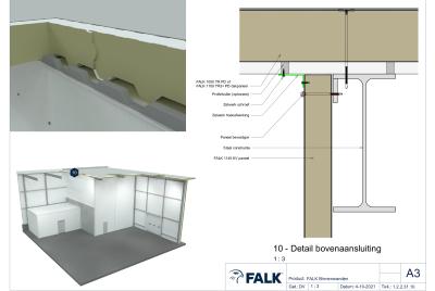 Aansluiting boven (haaks op FALK platdakpaneel)