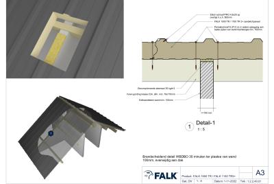 WBDBO 30 aansluiting brandscheidende wand 100mm op dakpaneel (evenwijdig)
