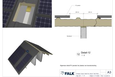 Aansluiting brandscheidende wand op dak t.p.v. PV panelen