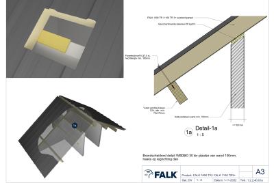 WBDBO 30 aansluiting brandscheidende wand 100mm op dakpaneel (haaks op dak)