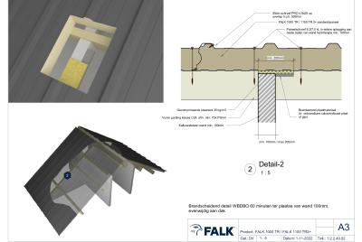 WBDBO 60 aansluiting brandscheidende wand 100mm op dakpaneel (evenwijdig)