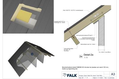 WBDBO 60 aansluiting brandscheidende wand 100mm op dakpaneel (haaks op dak)