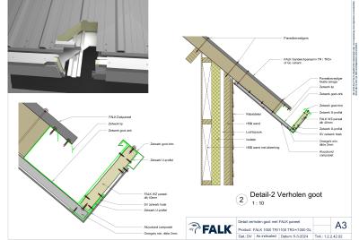 Ongeïsoleerde verholen goot met FALK sandwichpaneel