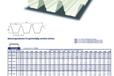 Belastungstabelle PS 160/250 Negativlage