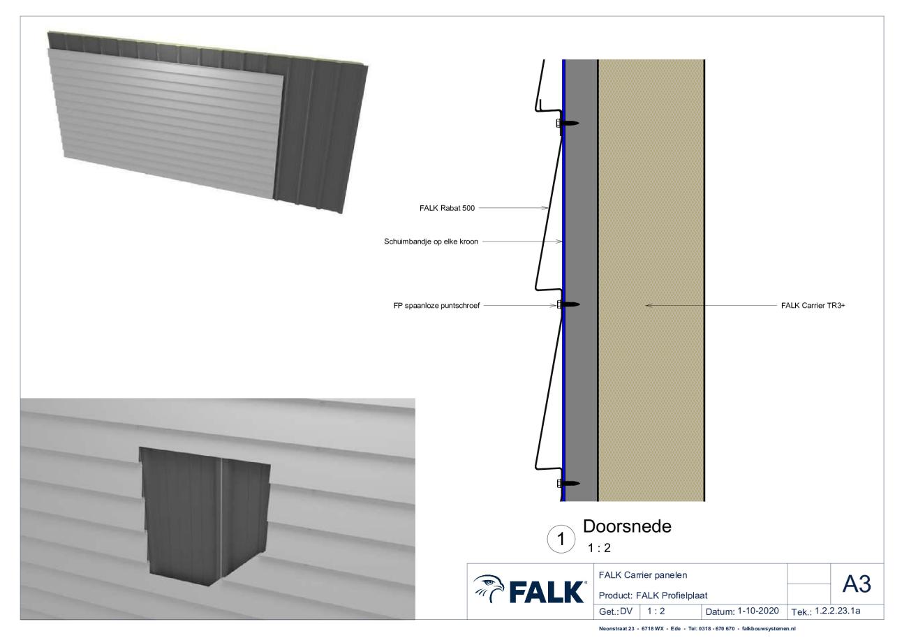 1. Profielplaat op gevel (o.b.v. FALK 1100 TR3+ Carrier Gevel)