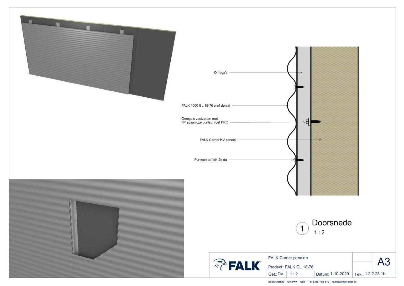 2. Profielplaat op gevel (o.b.v. FALK 1140 KV Carrier)
